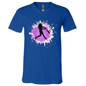 Purple Baseball Softball Player Team Coach Gift V-Neck T-Shirt