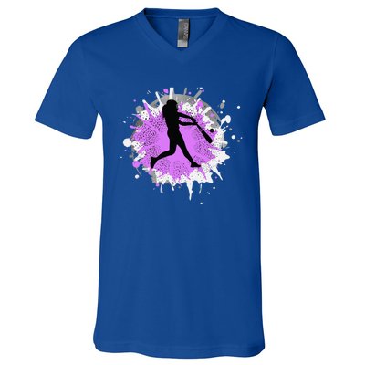 Purple Baseball Softball Player Team Coach Gift V-Neck T-Shirt