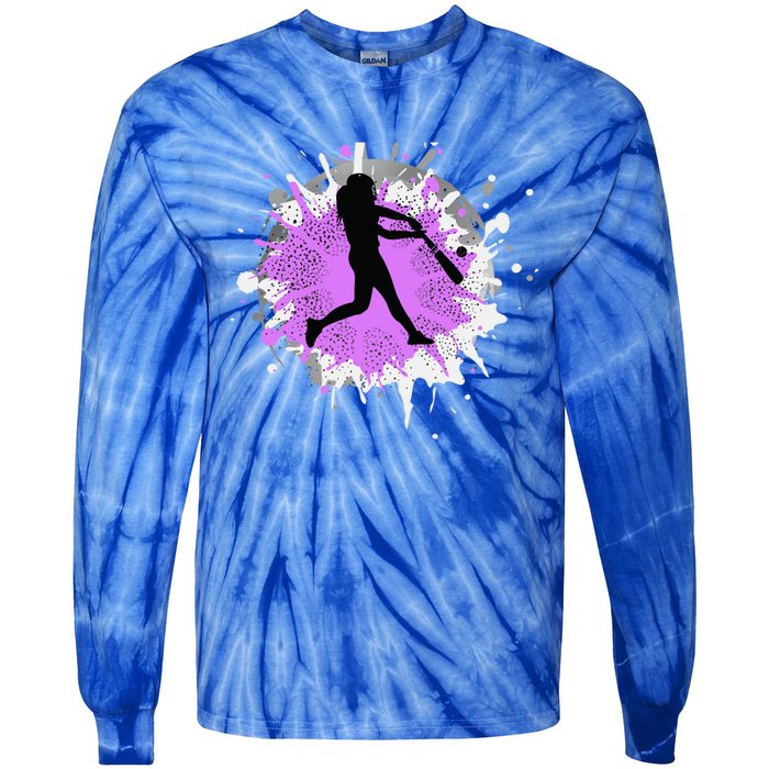 Purple Baseball Softball Player Team Coach Gift Tie-Dye Long Sleeve Shirt