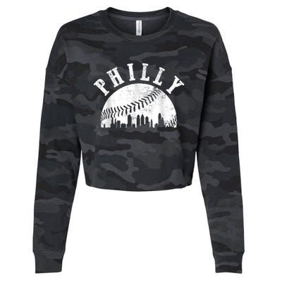 Philly Baseball Sports Skyline Illustration Cityscape Cropped Pullover Crew