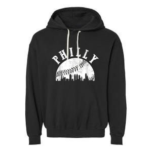 Philly Baseball Sports Skyline Illustration Cityscape Garment-Dyed Fleece Hoodie