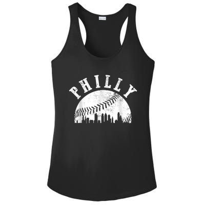 Philly Baseball Sports Skyline Illustration Cityscape Ladies PosiCharge Competitor Racerback Tank