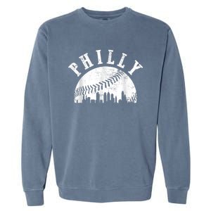 Philly Baseball Sports Skyline Illustration Cityscape Garment-Dyed Sweatshirt