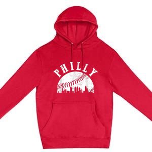 Philly Baseball Sports Skyline Illustration Cityscape Premium Pullover Hoodie