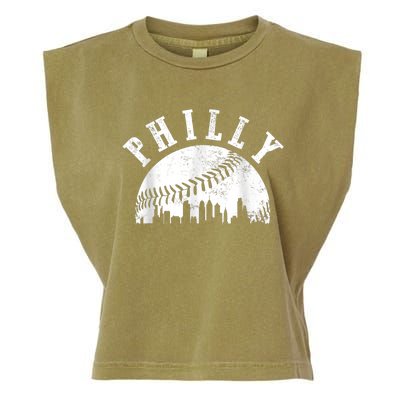 Philly Baseball Sports Skyline Illustration Cityscape Garment-Dyed Women's Muscle Tee