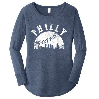 Philly Baseball Sports Skyline Illustration Cityscape Women's Perfect Tri Tunic Long Sleeve Shirt