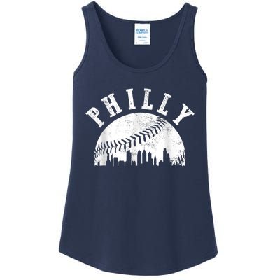 Philly Baseball Sports Skyline Illustration Cityscape Ladies Essential Tank