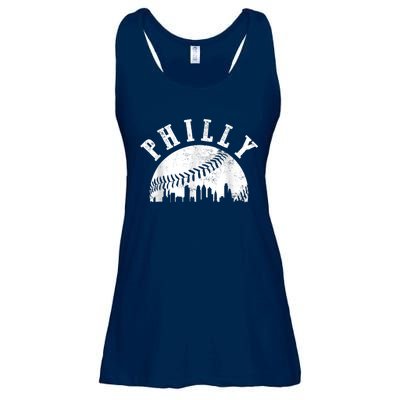 Philly Baseball Sports Skyline Illustration Cityscape Ladies Essential Flowy Tank