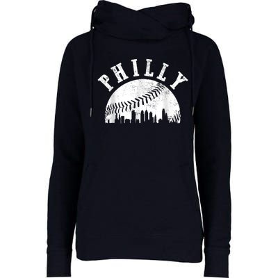 Philly Baseball Sports Skyline Illustration Cityscape Womens Funnel Neck Pullover Hood