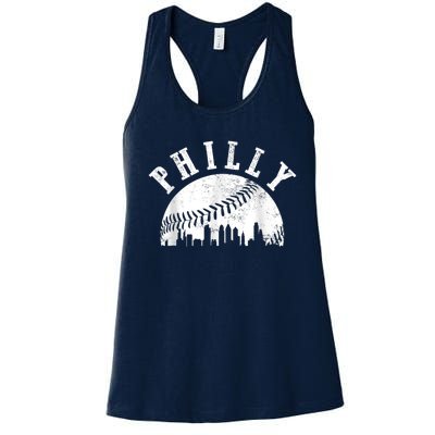 Philly Baseball Sports Skyline Illustration Cityscape Women's Racerback Tank