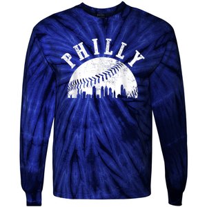 Philly Baseball Sports Skyline Illustration Cityscape Tie-Dye Long Sleeve Shirt