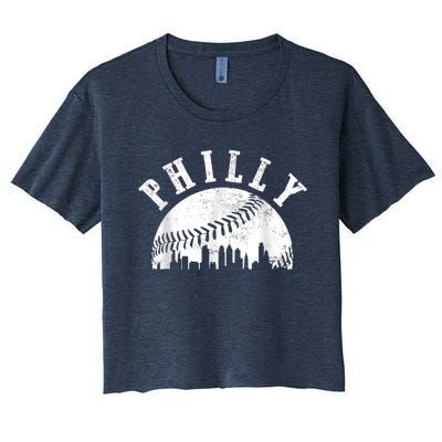 Philly Baseball Sports Skyline Illustration Cityscape Women's Crop Top Tee