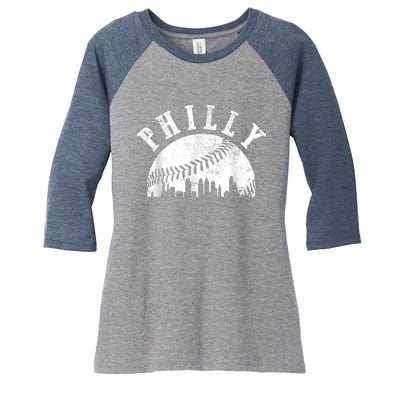 Philly Baseball Sports Skyline Illustration Cityscape Women's Tri-Blend 3/4-Sleeve Raglan Shirt