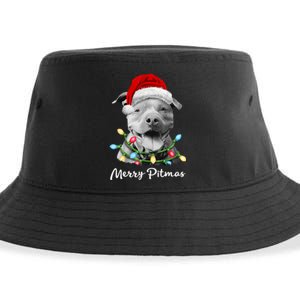 Pit Bull Santa Christmas Tree Lights Xmas Merry Pitmas Sustainable Bucket Hat