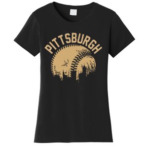 Pittsburgh Baseball Skyline Pennsylvania Player Coach Fan Women's T-Shirt