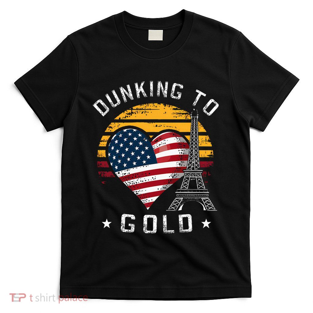 Patriotic Basketball Support Paris France Us Flag T-Shirt