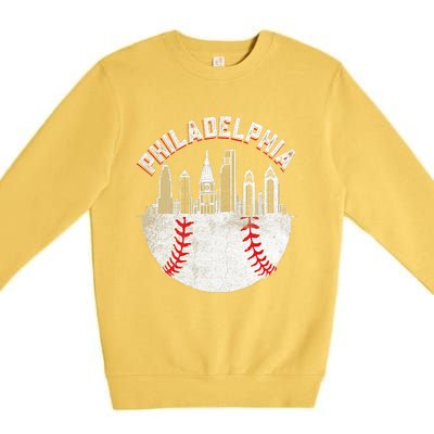 Philadelphia Baseball Skyline Retro Philly Cityscap Premium Crewneck Sweatshirt