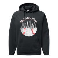 Philadelphia Baseball Skyline Retro Philly Cityscap Performance Fleece Hoodie