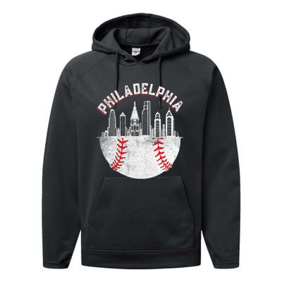 Philadelphia Baseball Skyline Retro Philly Cityscap Performance Fleece Hoodie