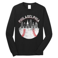 Philadelphia Baseball Skyline Retro Philly Cityscap Long Sleeve Shirt