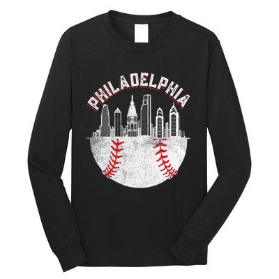 Philadelphia Baseball Skyline Retro Philly Cityscap Long Sleeve Shirt