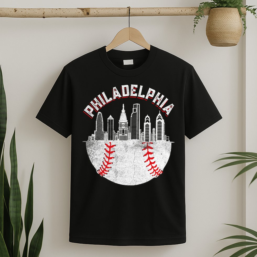 Philadelphia Baseball Skyline Retro Philly Cityscap T-Shirt
