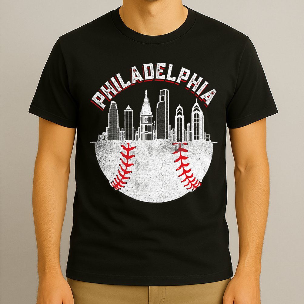 Philadelphia Baseball Skyline Retro Philly Cityscap T-Shirt