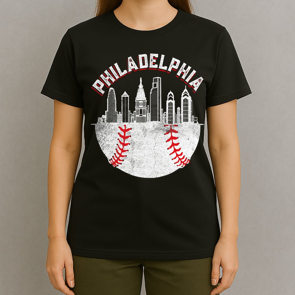 Philadelphia Baseball Skyline Retro Philly Cityscap T-Shirt
