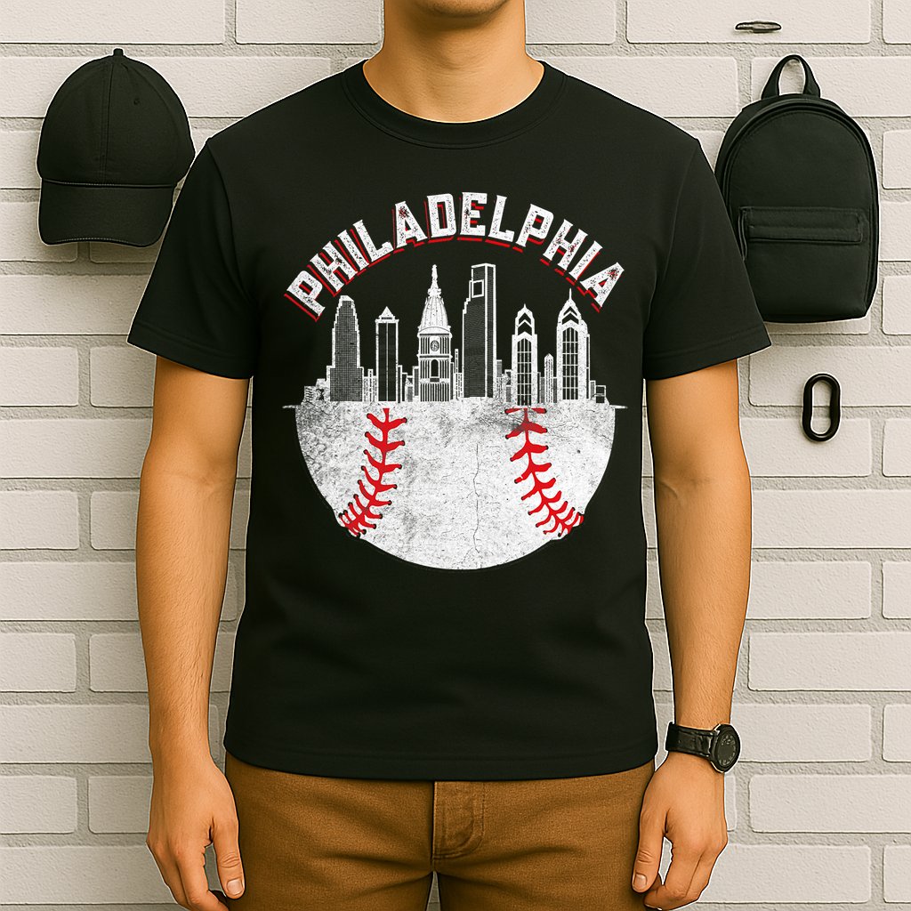 Philadelphia Baseball Skyline Retro Philly Cityscap T-Shirt