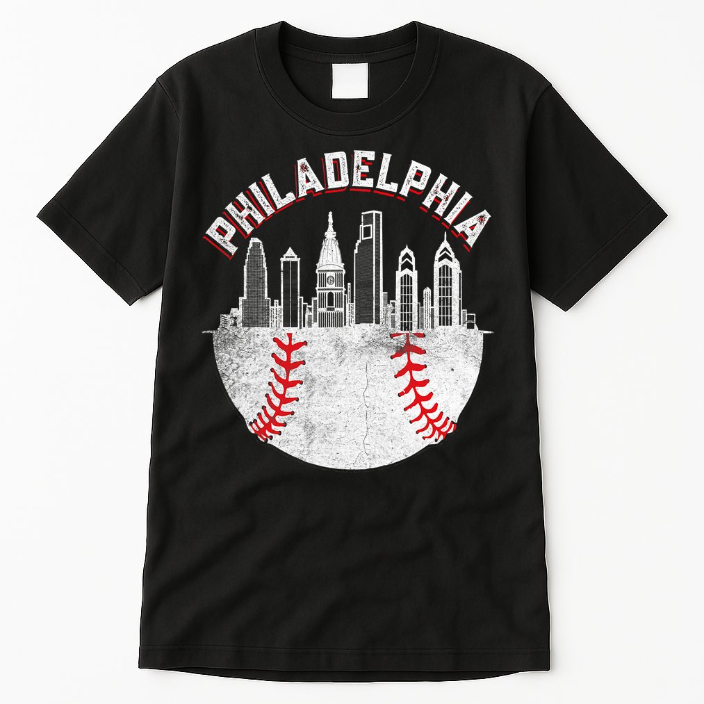 Philadelphia Baseball Skyline Retro Philly Cityscap Tall T-Shirt