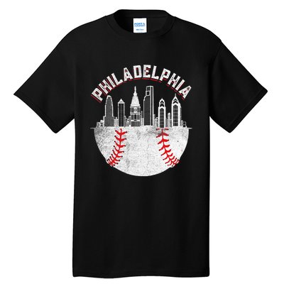 Philadelphia Baseball Skyline Retro Philly Cityscap Tall T-Shirt