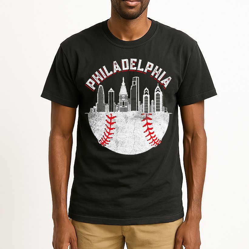 Philadelphia Baseball Skyline Retro Philly Cityscap Tall T-Shirt