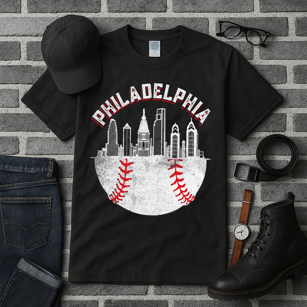 Philadelphia Baseball Skyline Retro Philly Cityscap Tall T-Shirt