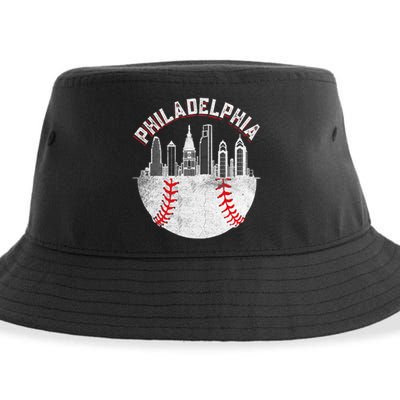 Philadelphia Baseball Skyline Retro Philly Cityscap Sustainable Bucket Hat