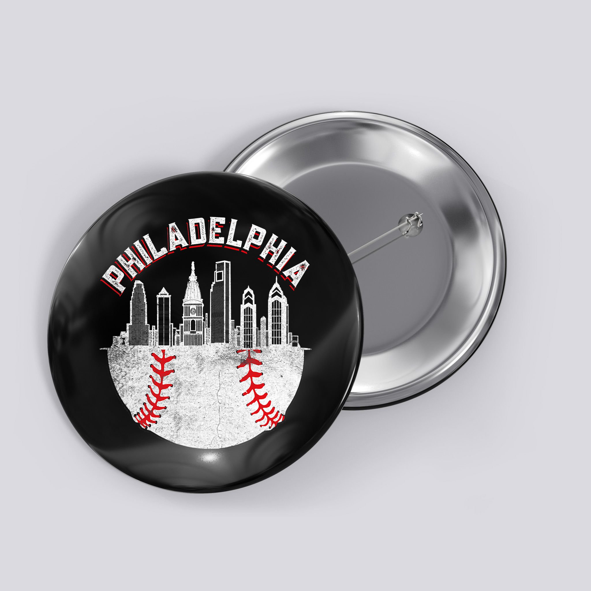 Philadelphia Baseball Skyline Retro Philly Cityscap Button