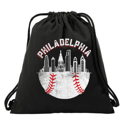 Philadelphia Baseball Skyline Retro Philly Cityscap Drawstring Bag