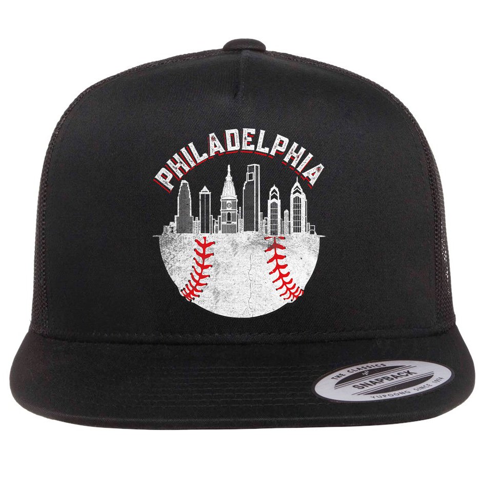 Philadelphia Baseball Skyline Retro Philly Cityscap Flat Bill Trucker Hat
