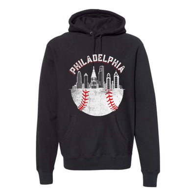 Philadelphia Baseball Skyline Retro Philly Cityscap Premium Hoodie