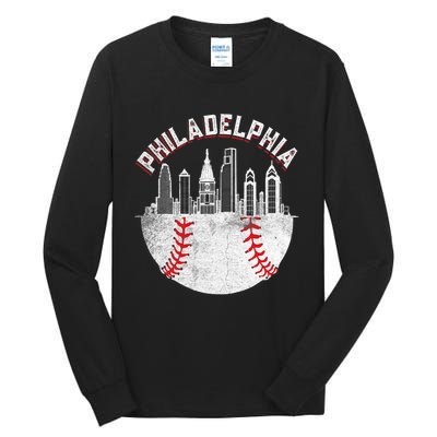 Philadelphia Baseball Skyline Retro Philly Cityscap Tall Long Sleeve T-Shirt