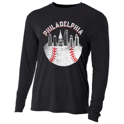 Philadelphia Baseball Skyline Retro Philly Cityscap Cooling Performance Long Sleeve Crew