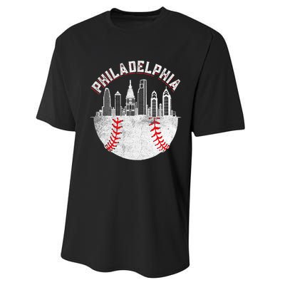 Philadelphia Baseball Skyline Retro Philly Cityscap Performance Sprint T-Shirt