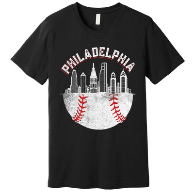 Philadelphia Baseball Skyline Retro Philly Cityscap Premium T-Shirt