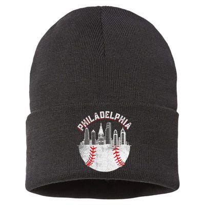 Philadelphia Baseball Skyline Retro Philly Cityscap Sustainable Knit Beanie