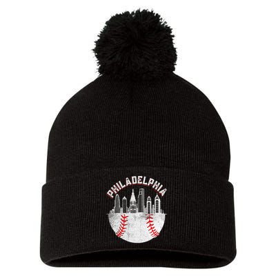 Philadelphia Baseball Skyline Retro Philly Cityscap Pom Pom 12in Knit Beanie