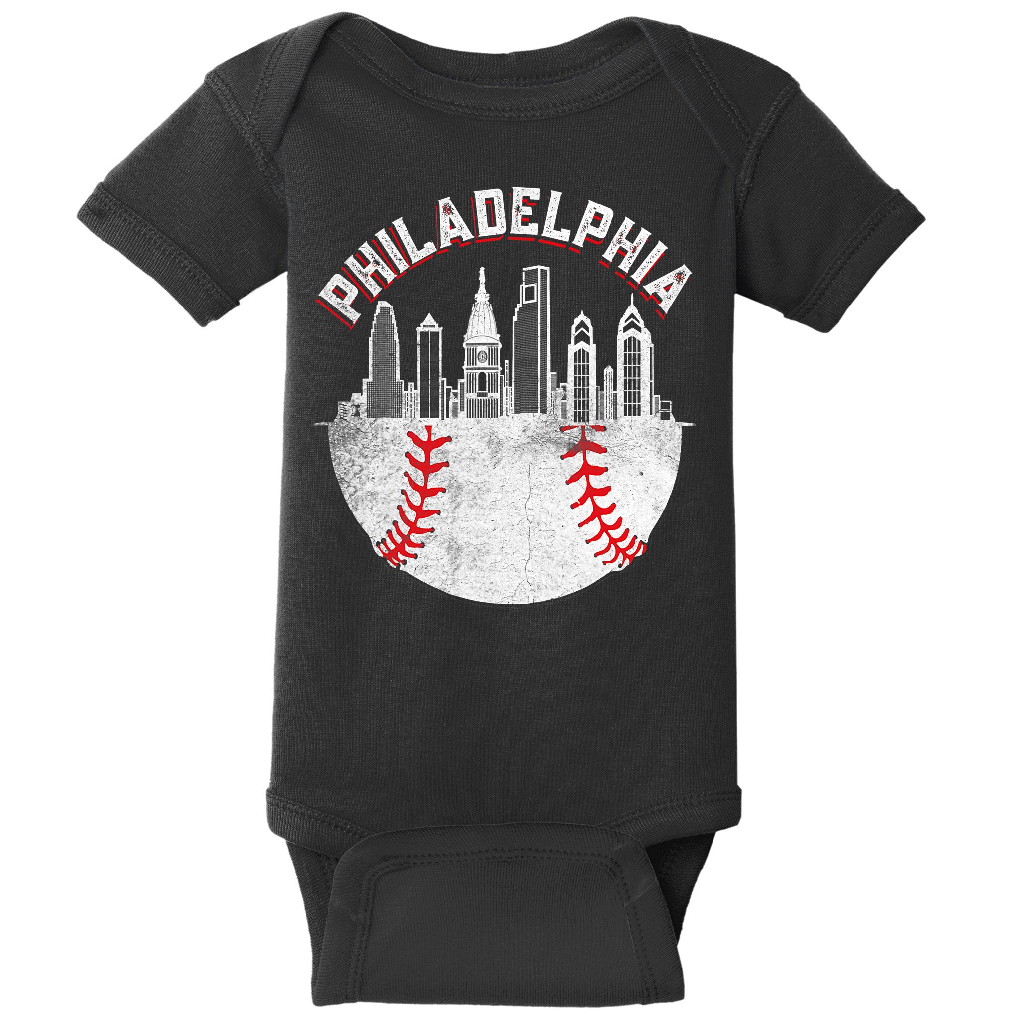 Philadelphia Baseball Skyline Retro Philly Cityscap Baby Bodysuit