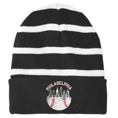 Philadelphia Baseball Skyline Retro Philly Cityscap Striped Beanie with Solid Band