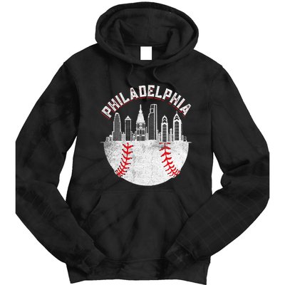 Philadelphia Baseball Skyline Retro Philly Cityscap Tie Dye Hoodie