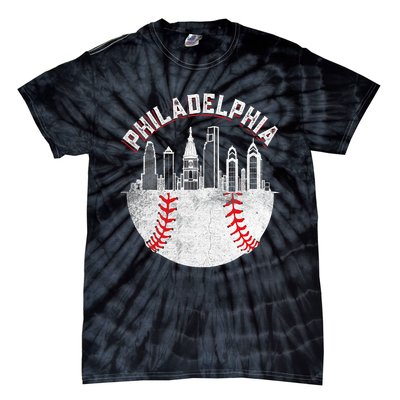 Philadelphia Baseball Skyline Retro Philly Cityscap Tie-Dye T-Shirt