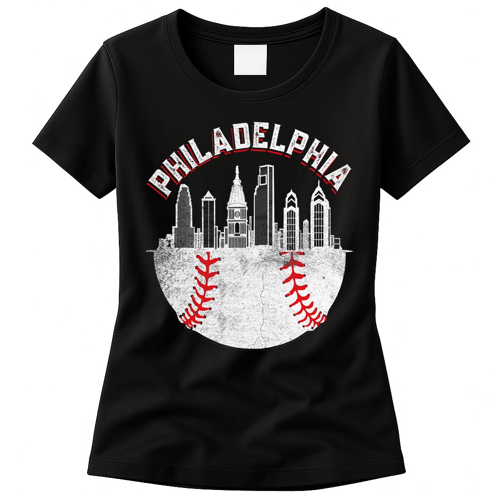 Philadelphia Baseball Skyline Retro Philly Cityscap Womens T-Shirt
