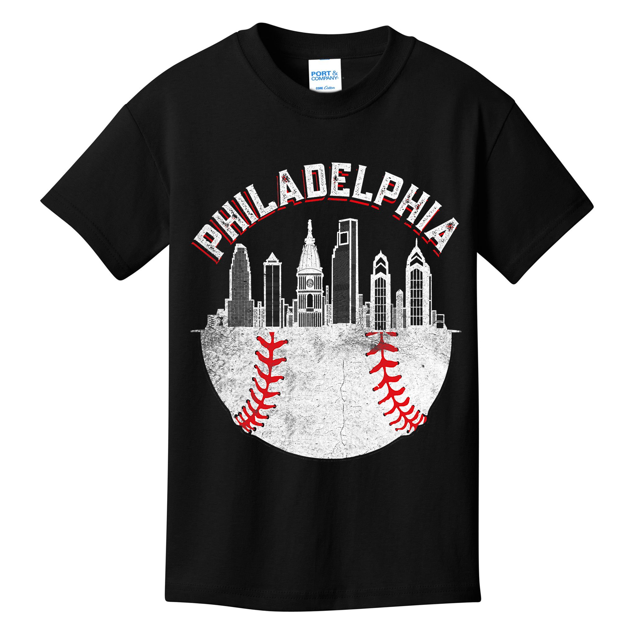 Philadelphia Baseball Skyline Retro Philly Cityscap Kids T-Shirt